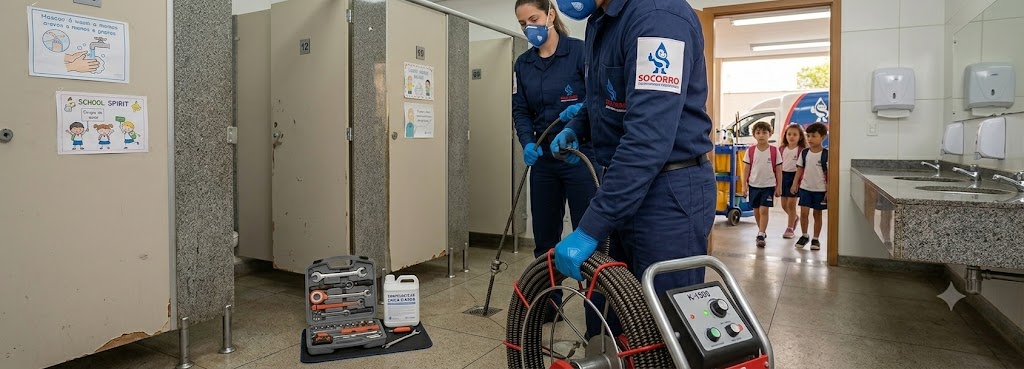 Profissional realizando Desentupimento e Manutenção Preventiva para Escolas, Colégios e Creches em Ilhota